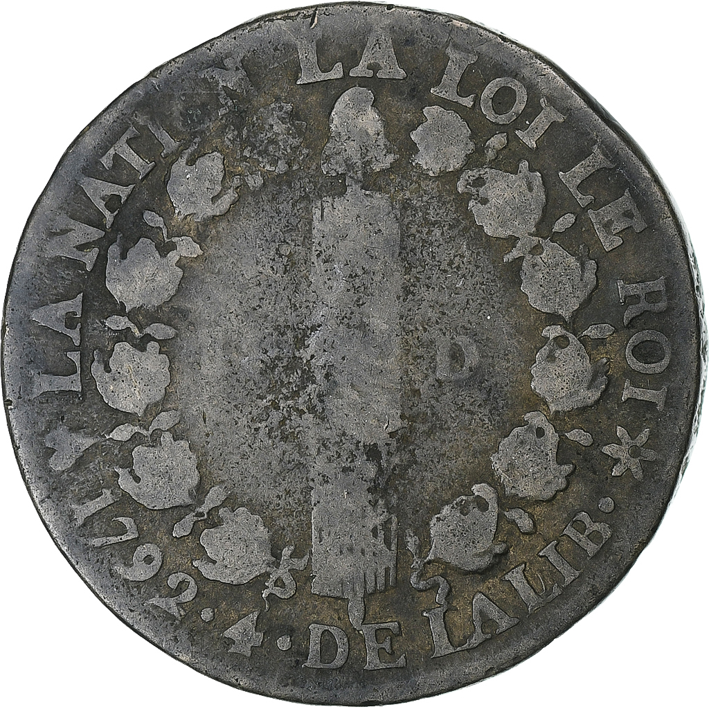 France, Louis XVI, 12 deniers français, 1792 / AN 4, Strasbourg, Métal de