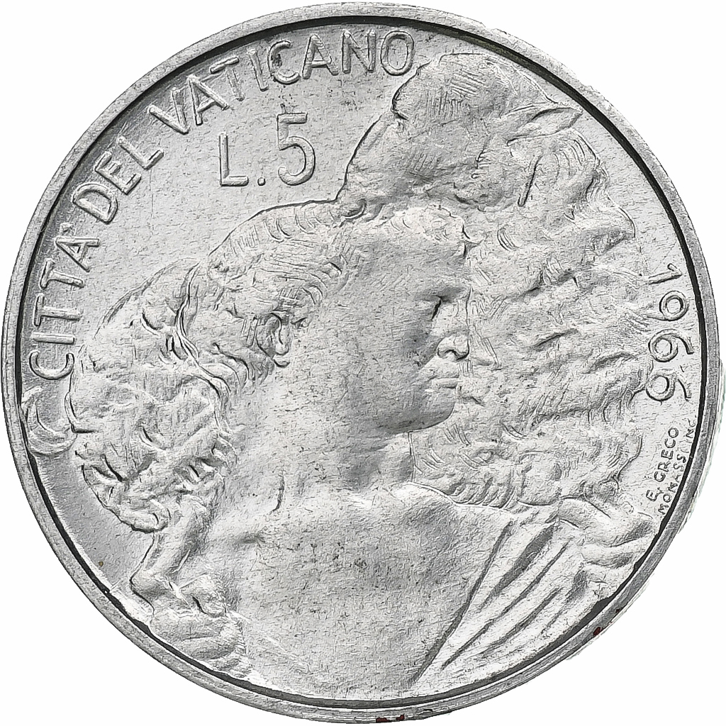 Vatican, Paul VI, 5 Lire, 1966 - Anno IV, Rome, Aluminum, , KM:86