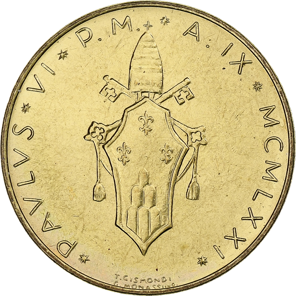 Vatican, Paul VI, 20 Lire, 1971 (Anno IX), Rome, Aluminum-Bronze, MS, KM:120