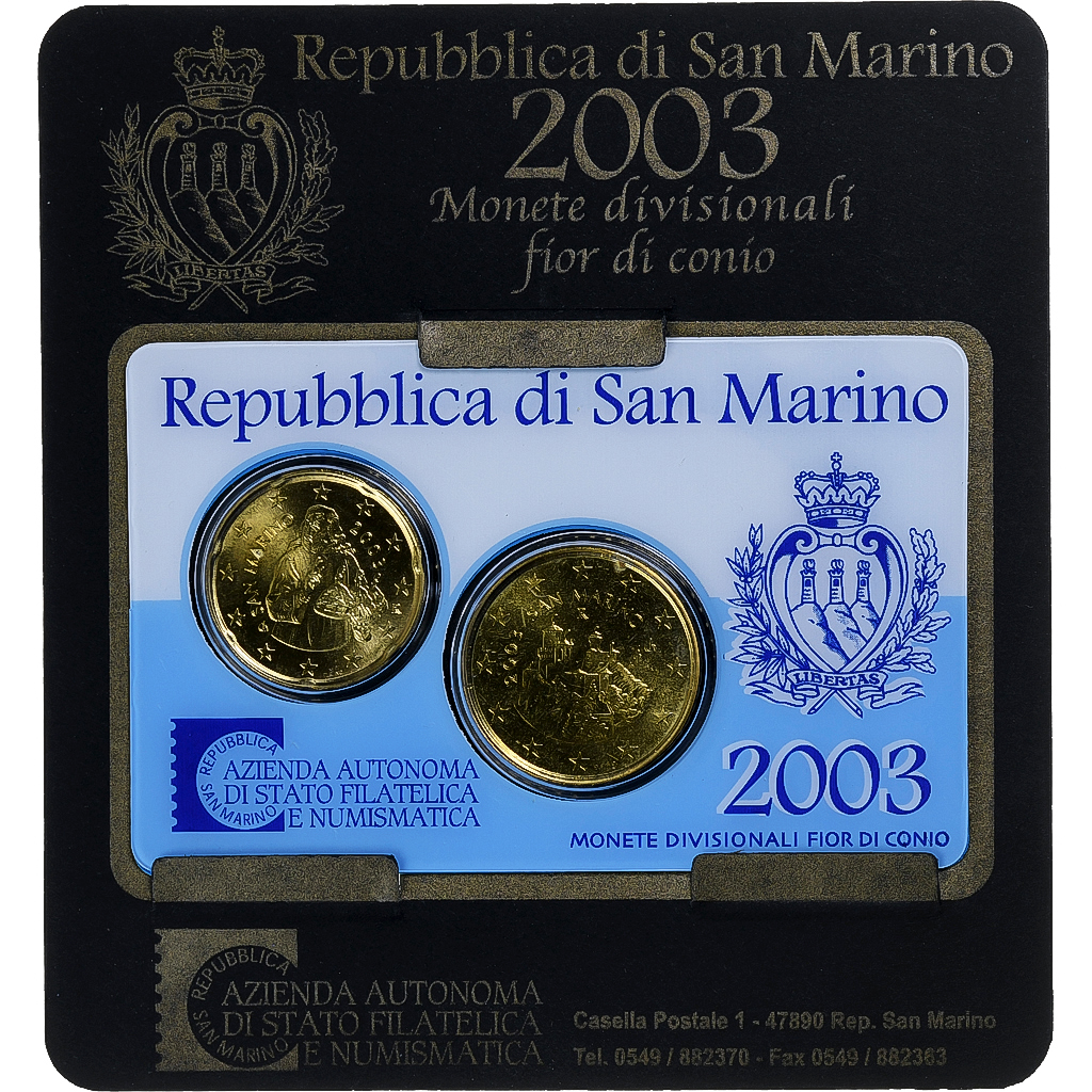 San Marino, 20c. + 50c., Coin card.FDC, 2003, Rome, Nordic gold, MS