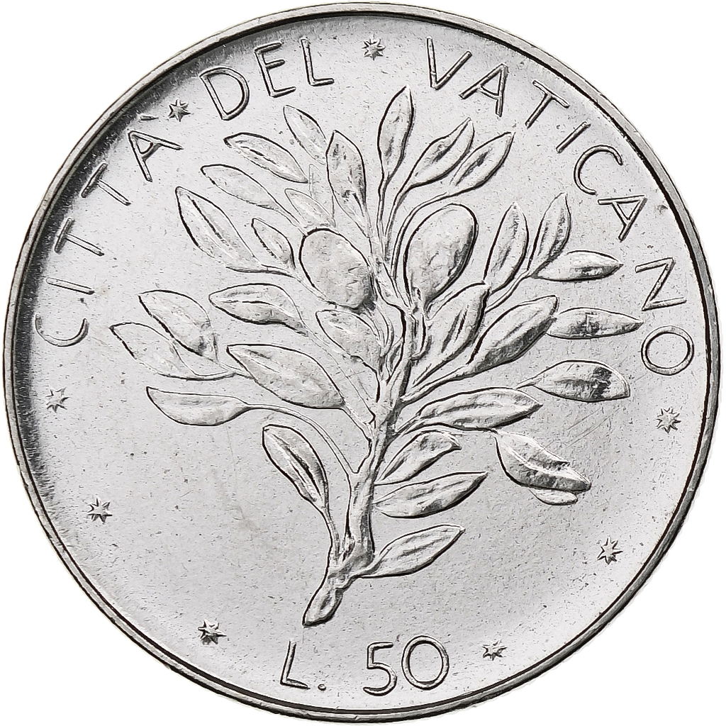 Vatican, Paul VI, 50 Lire, 1974 / Anno XII, Rome, Stainless Steel, 