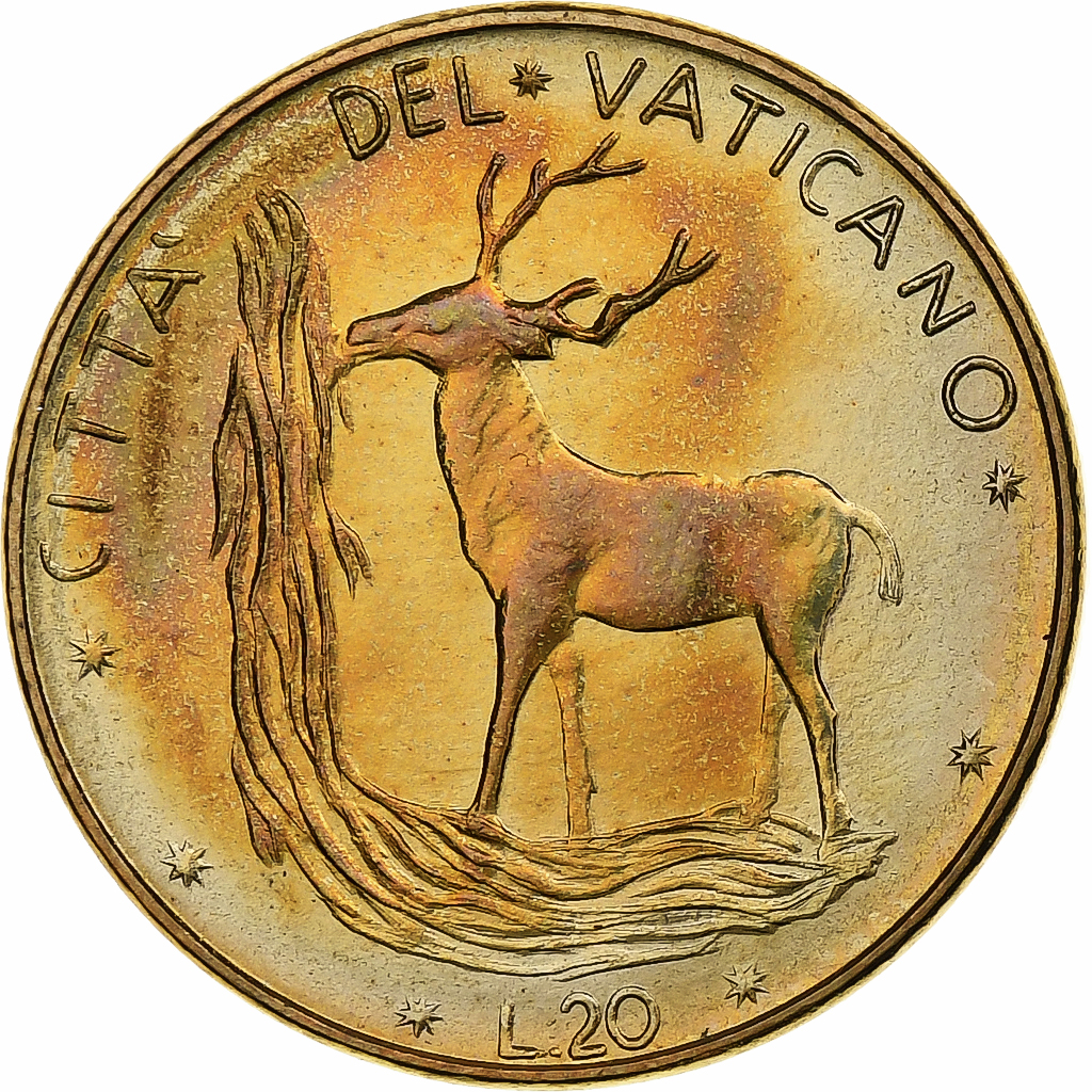Vatican, Paul VI, 20 Lire, 1976 (Anno XIV), Rome, Aluminum-Bronze, 