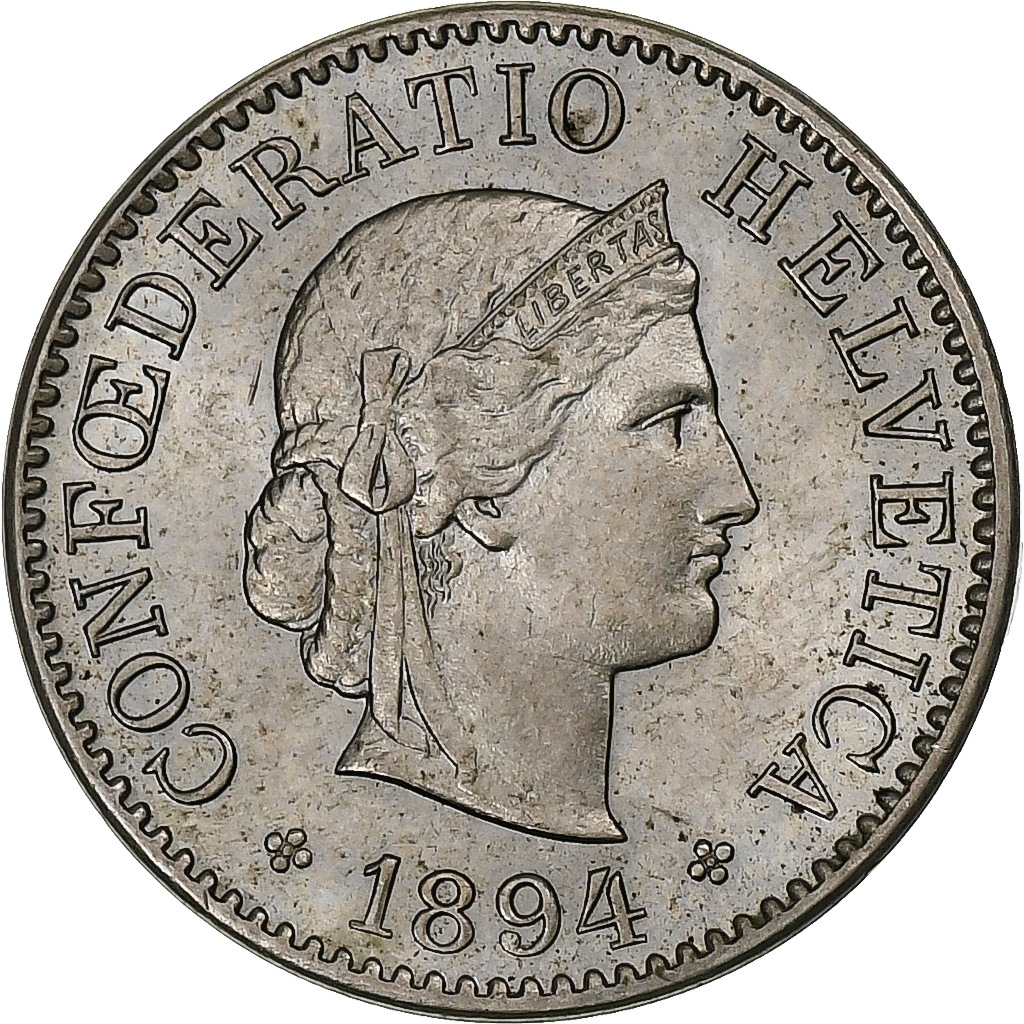 Switzerland, 5 Rappen, Libertas, 1894, Bern, Copper-nickel, 