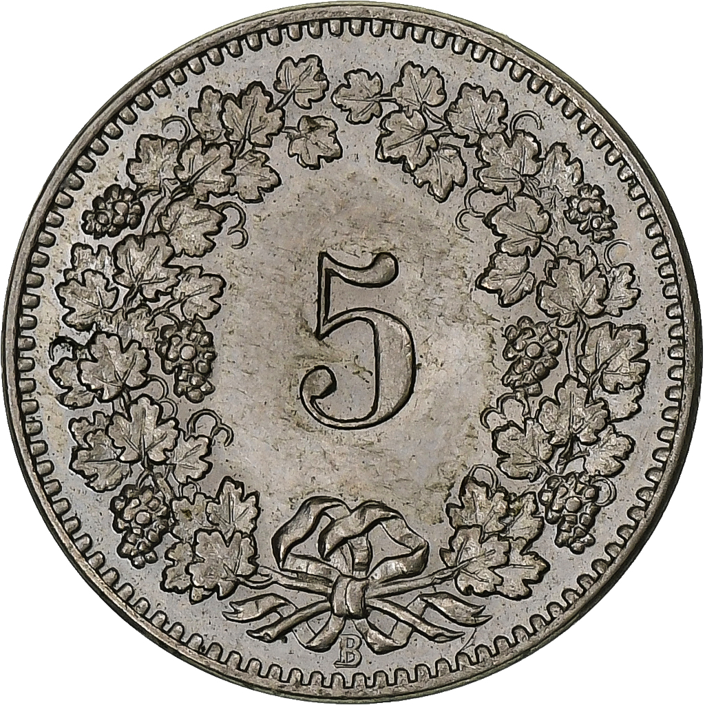 Switzerland, 5 Rappen, Libertas, 1894, Bern, Copper-nickel, 