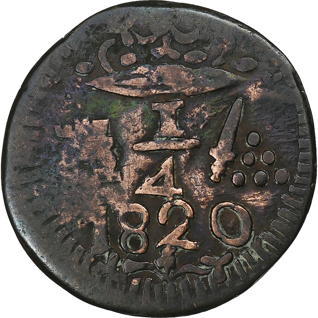 Colombia, 1/4 Réal, Siege of Santa Marta, 1820, Santa Marta, Copper, 
