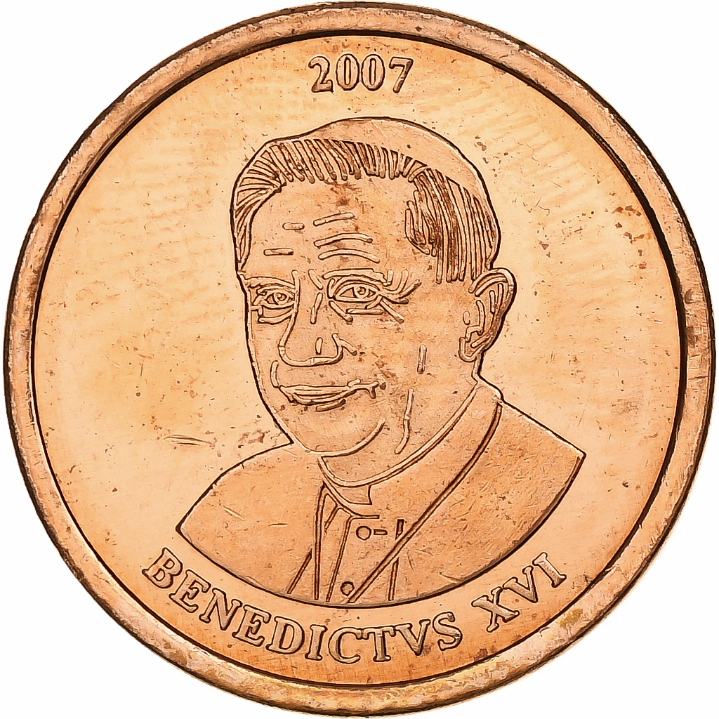Vatican, Token, 5 C, Essai-Trial Benoit XVI, 2007, Copper Plated Steel, 