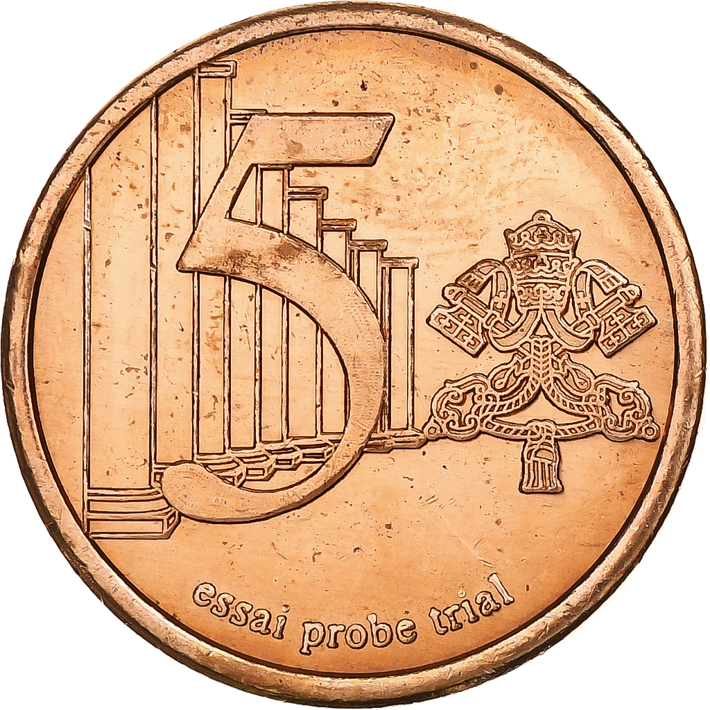 Vatican, Token, 5 C, Essai-Trial Benoit XVI, 2007, Copper Plated Steel, 