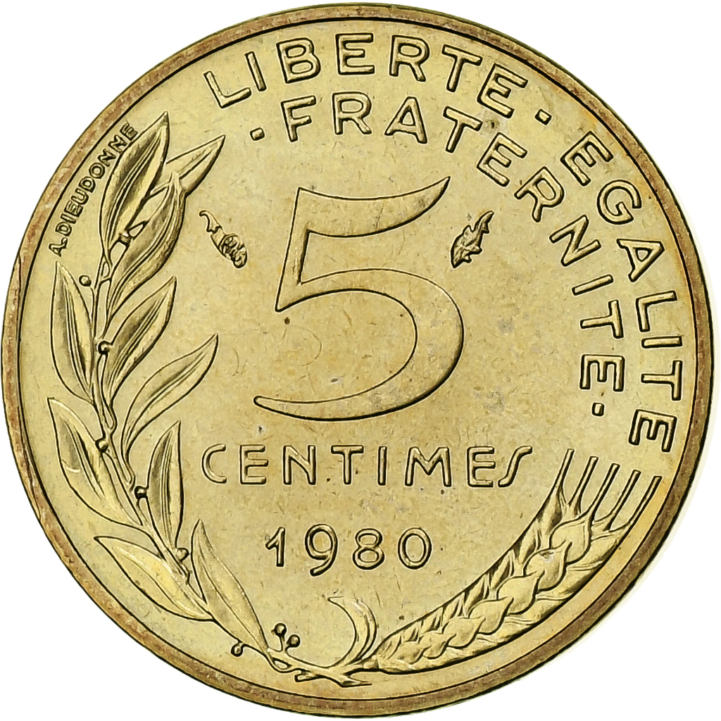 France, 5 Centimes, Marianne, 1980, MDP, FDC.BU, Aluminum-Bronze, 