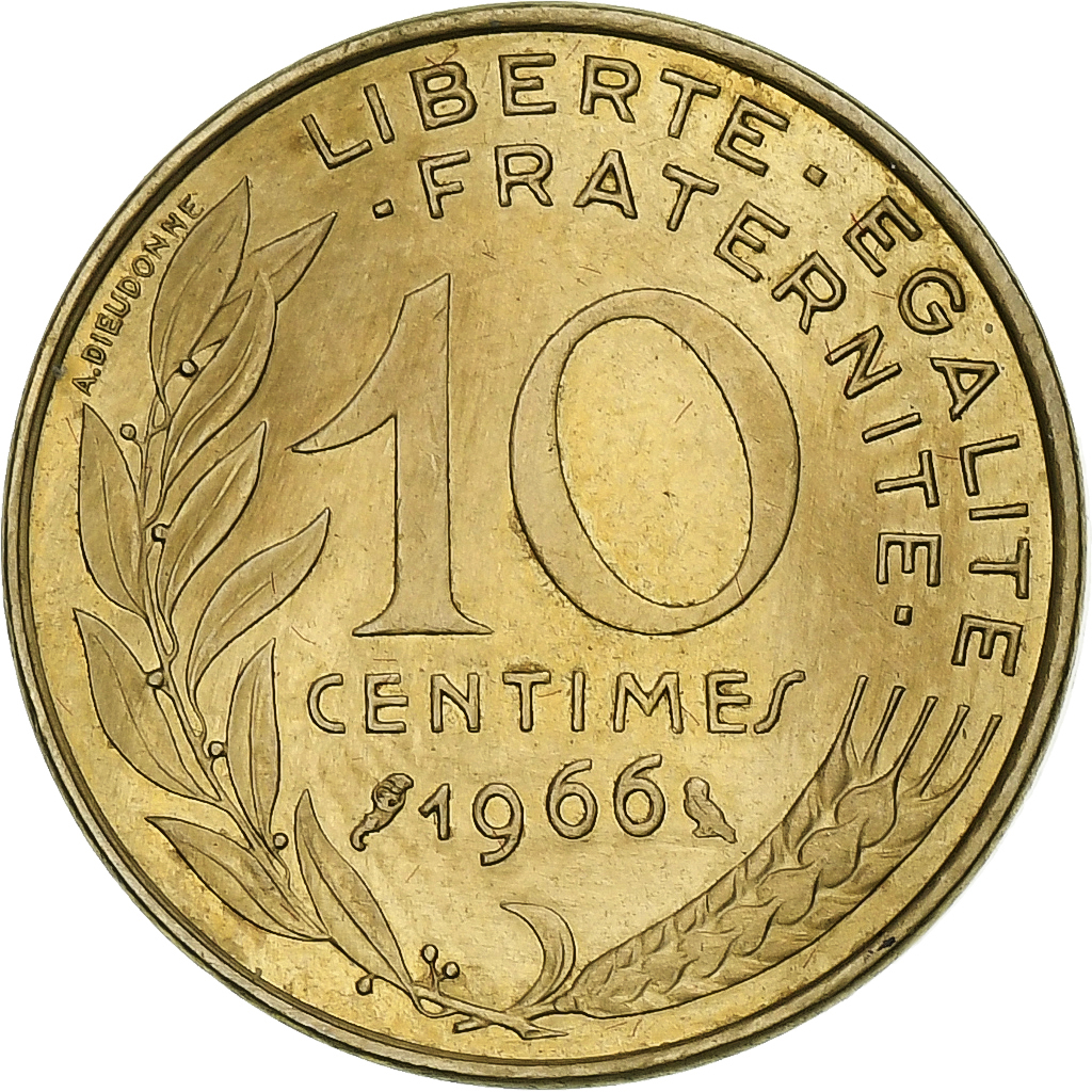 France, 10 Centimes, Marianne, 1966, Paris, Aluminum-Bronze, 