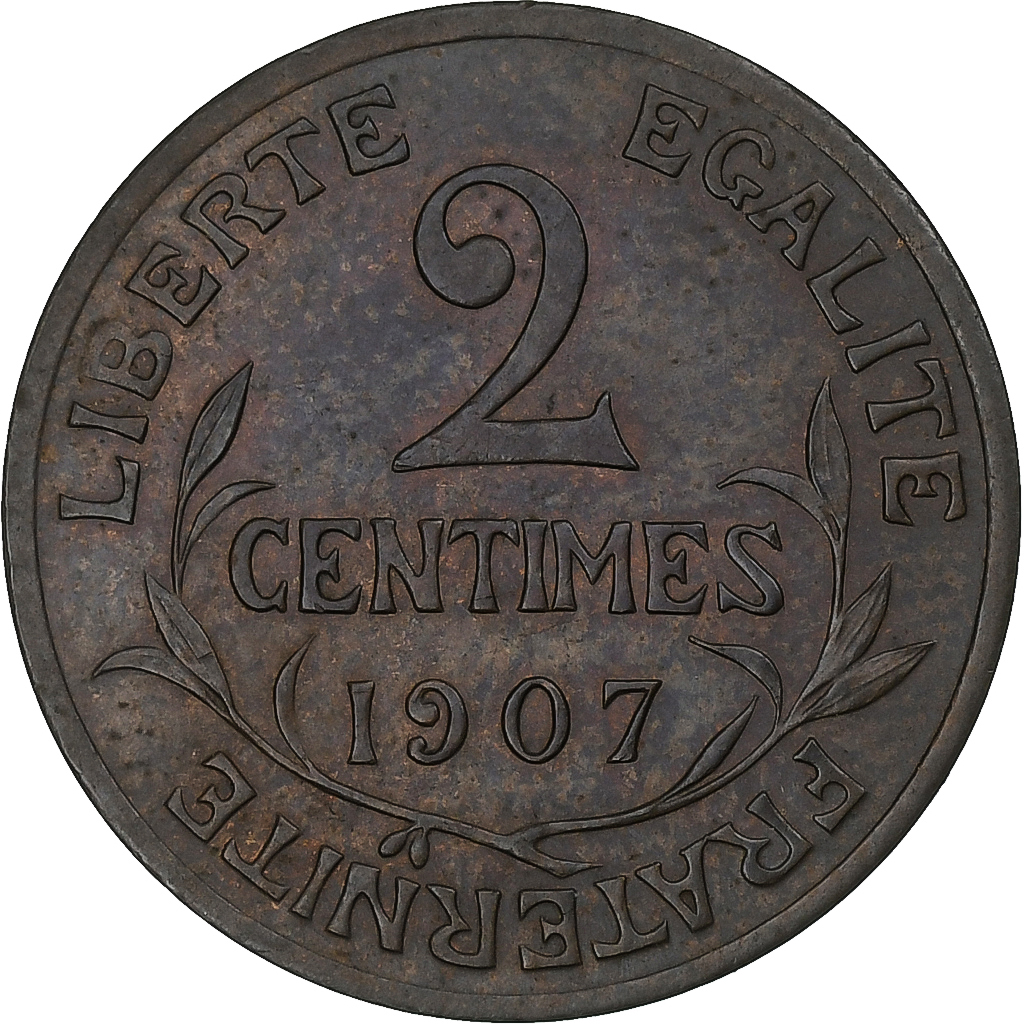 France, 2 Centimes, Daniel-Dupuis, 1907, Paris, Bronze, , Gadoury:107
