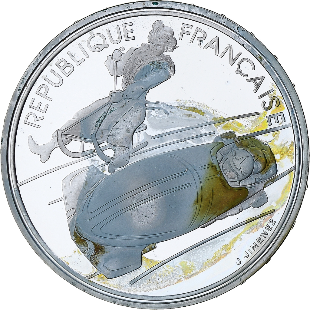 France, 100 Francs, 1992 Olympics, Albertville, Bobsledding, 1990, MDP, Silver