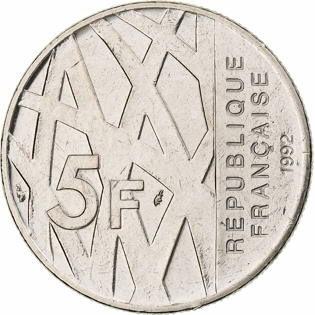 France, 5 Francs, Mendès France, 1992, Paris, Nickel Clad Copper-Nickel
