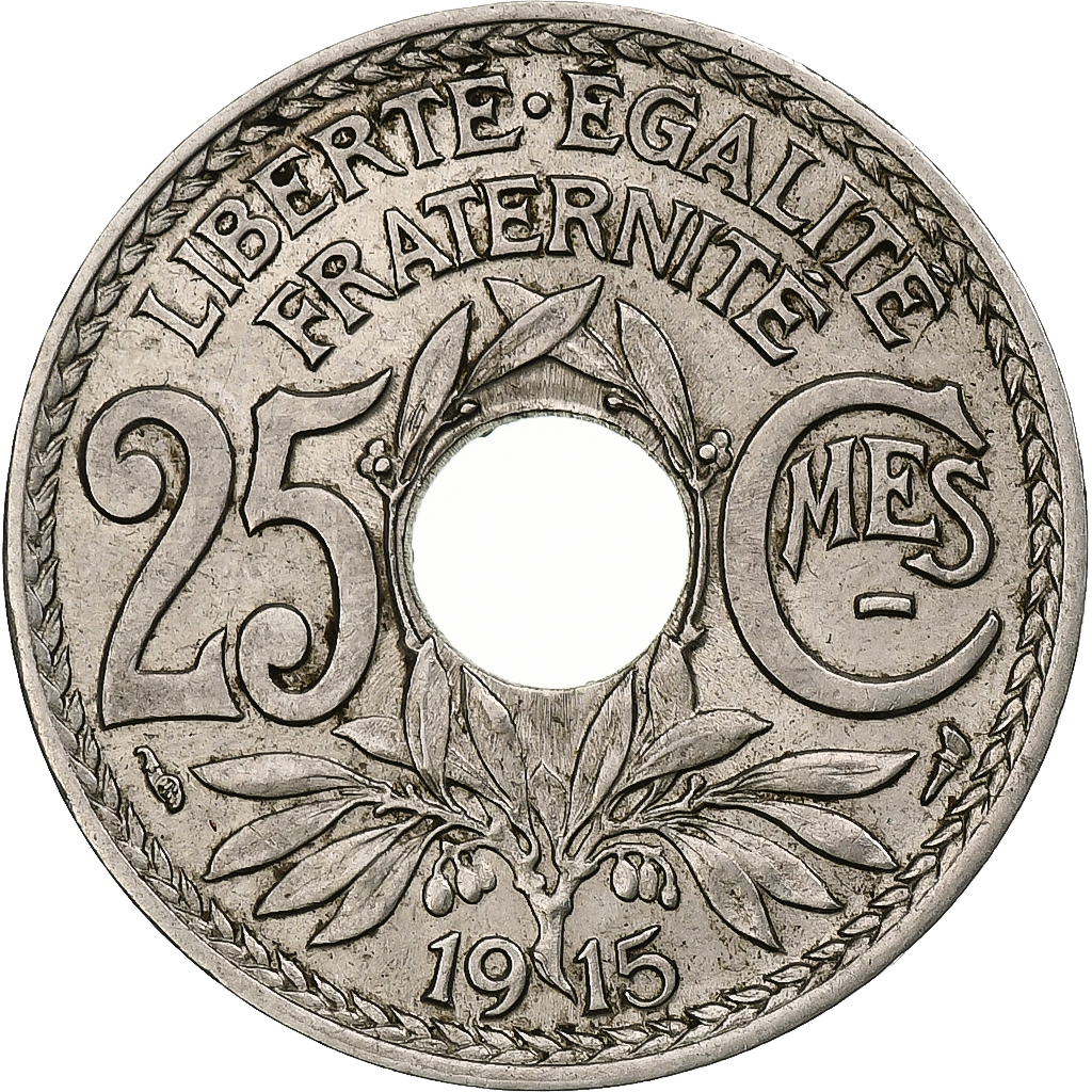 France, 25 Centimes, Lindauer, 1915, Paris, Souligné, Nickel, 