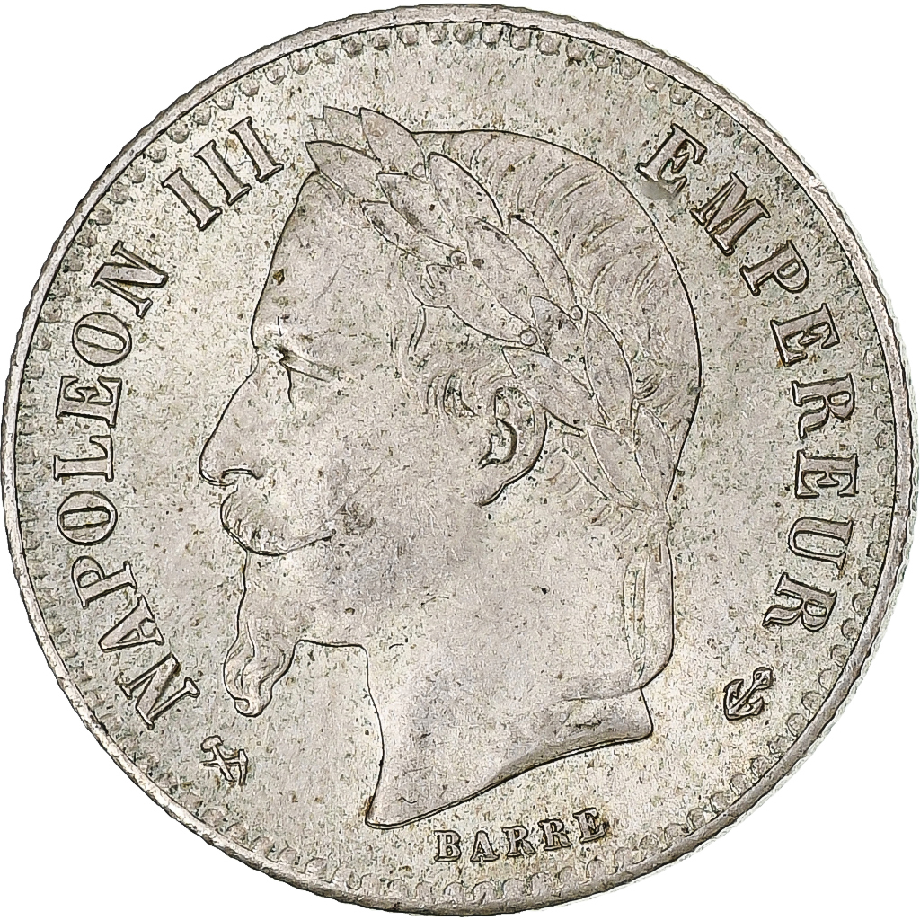 France, Napoleon III, 50 Centimes, 1867, Bordeaux, Silver, MS