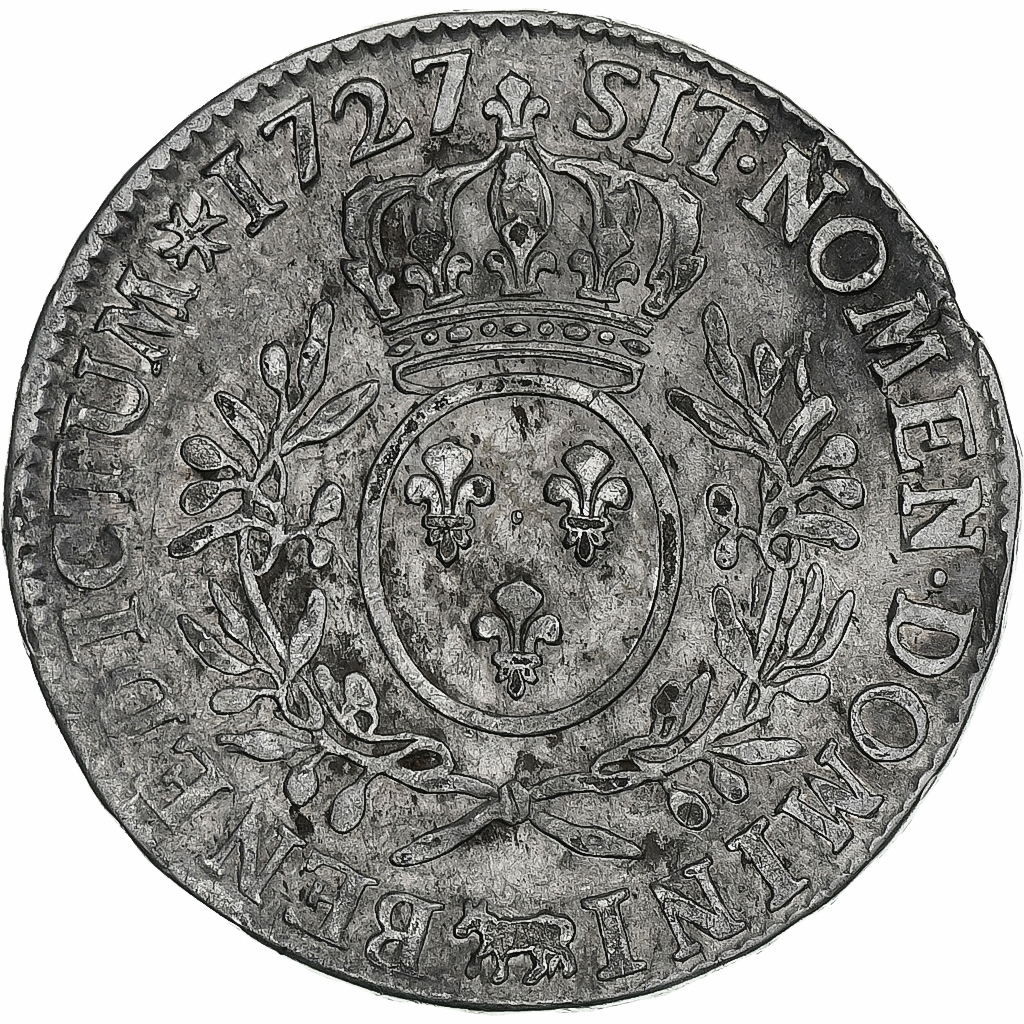 France, Louis XV, Écu de Béarn aux branches d'olivier, 1727, Pau, Silver