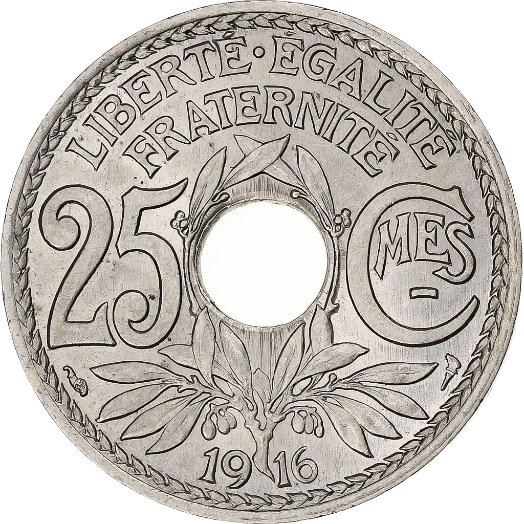 France, 25 Centimes, Lindauer, 1916, Paris, Souligné, Nickel, MS