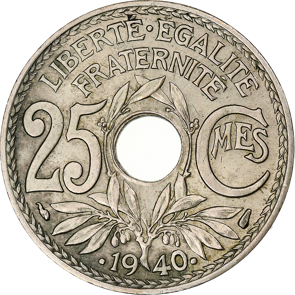 France, 25 Centimes, Lindauer, .1940., Paris, Maillechort, , Gadoury:381