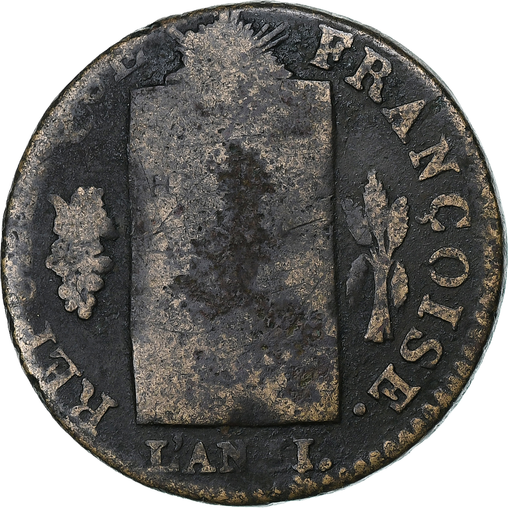 France, 1/2 Sol, Dupré, 1793 - AN II, La Rochelle, Copper, VG, Gadoury:10
