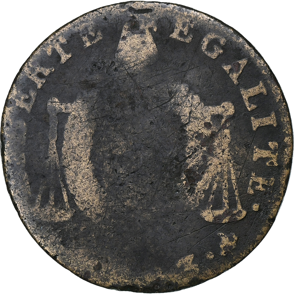 France, 1/2 Sol, Dupré, 1793 - AN II, La Rochelle, Copper, VG, Gadoury:10