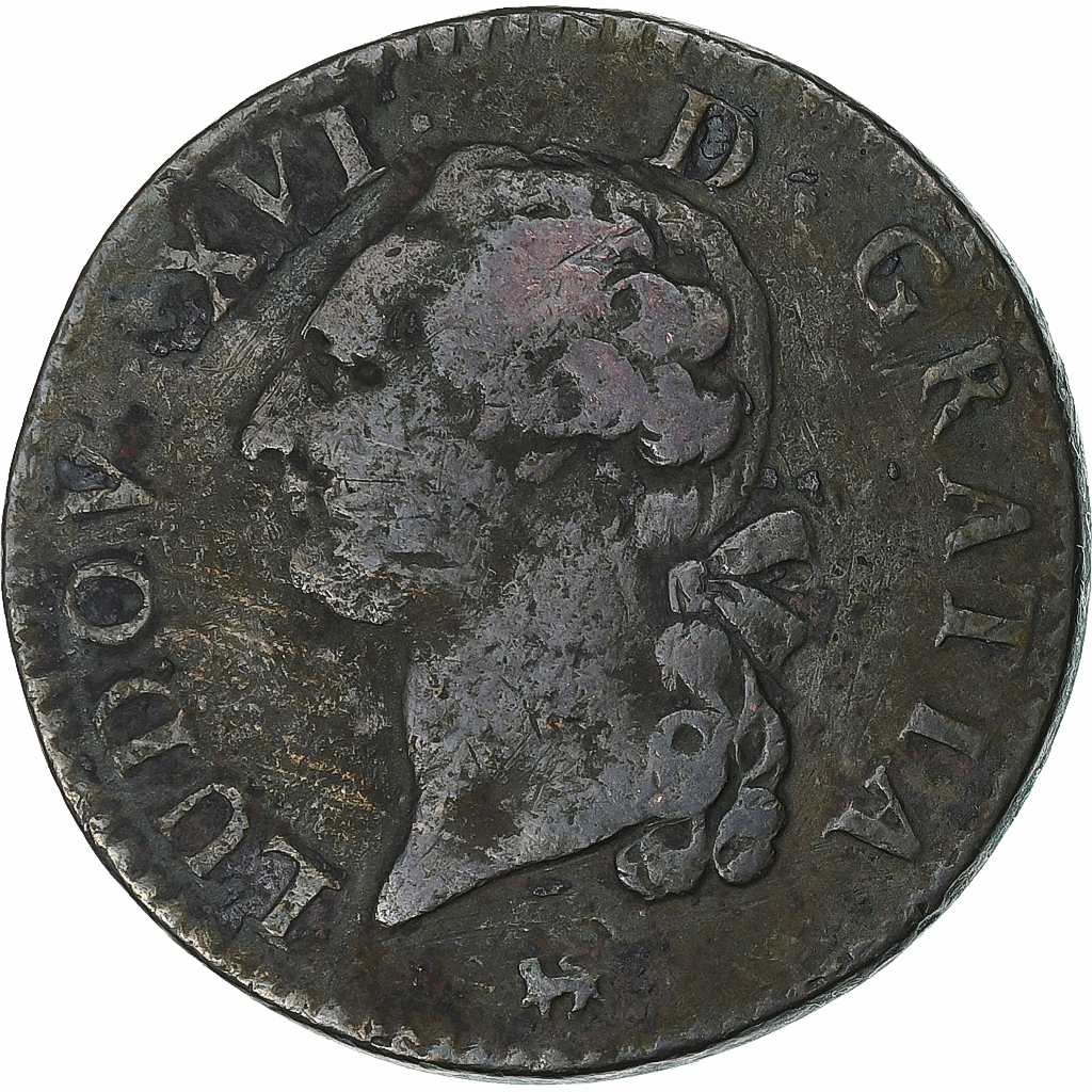 France, Louis XVI, Sol, 1791, Paris, Copper, , Gadoury:350