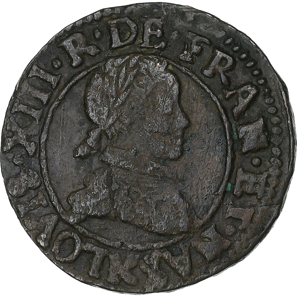 France, Louis XIII, Double Tournois, 1619, Bordeaux, Copper, VF, CGKL:276
