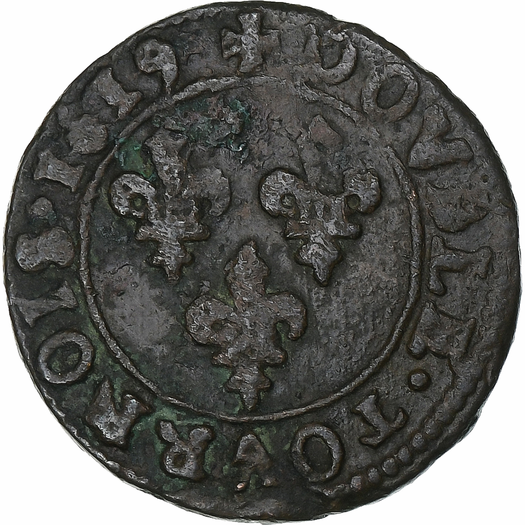 France, Louis XIII, Double Tournois, 1619, Bordeaux, Copper, VF, CGKL:276