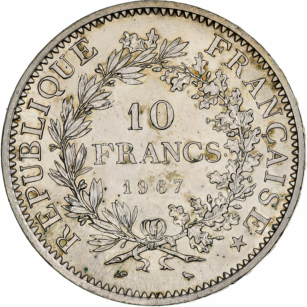France, 10 Francs, Hercule, 1967, Paris, Avec accent, Silver, 