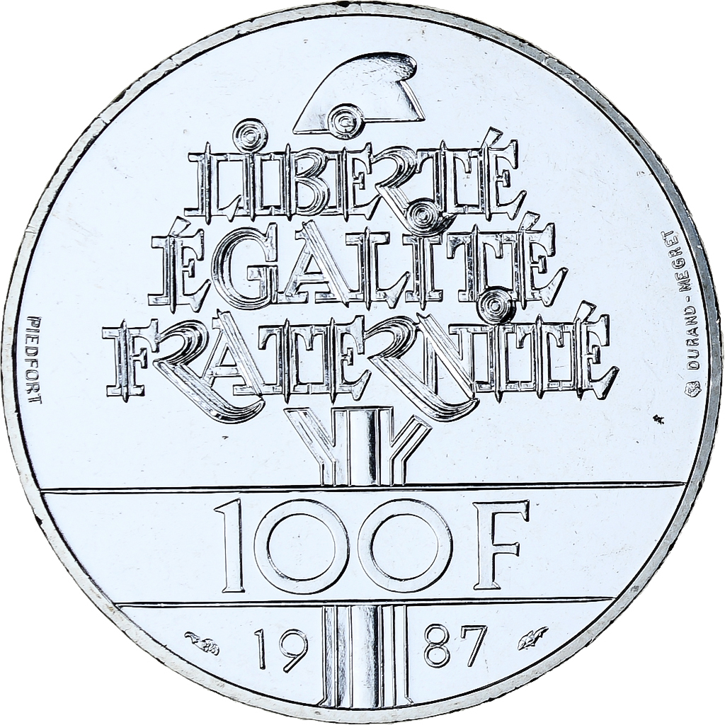 France, 100 Francs, La Fayette, 1987, MDP, Piéfort, BU, Silver, 