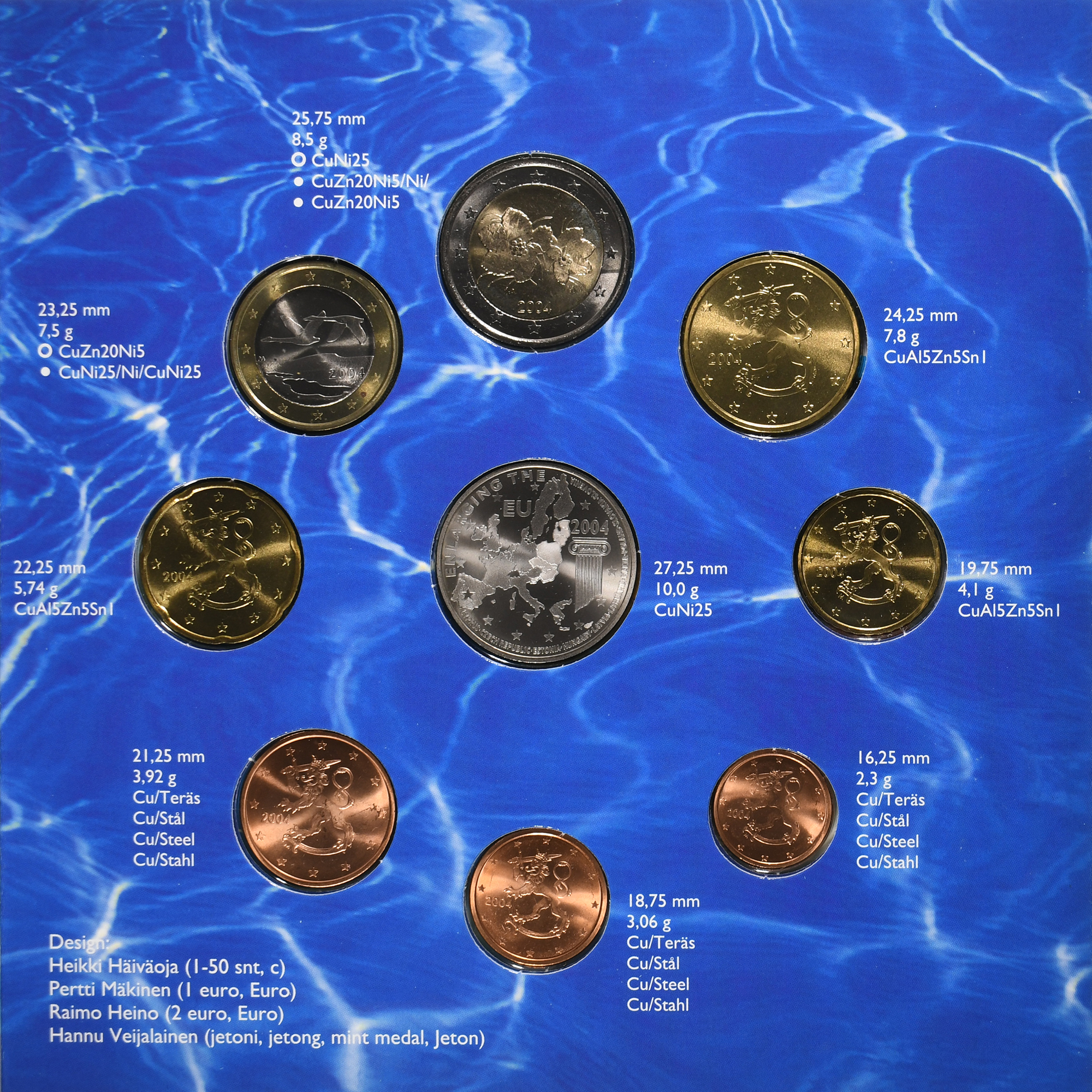 Finnland, Set 1 ct. - 2 Euro + Token, FDC, 2004, Vantaa, STGL