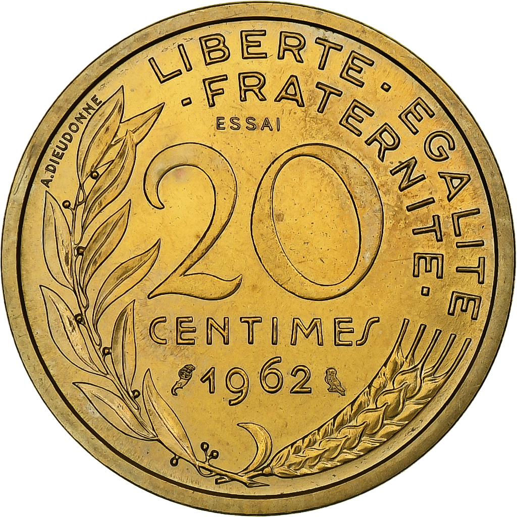 France, 20 Centimes, Marianne, 1962, MDP, ESSAI, Copper-nickel Aluminium