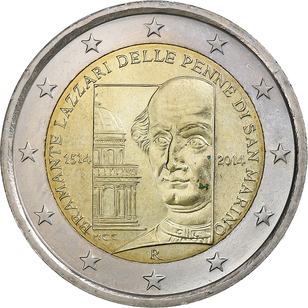 San Marino, 2 Euro, Donato Bramante, 2014, Rome, Bi-Metallic, UNZ, KM:296