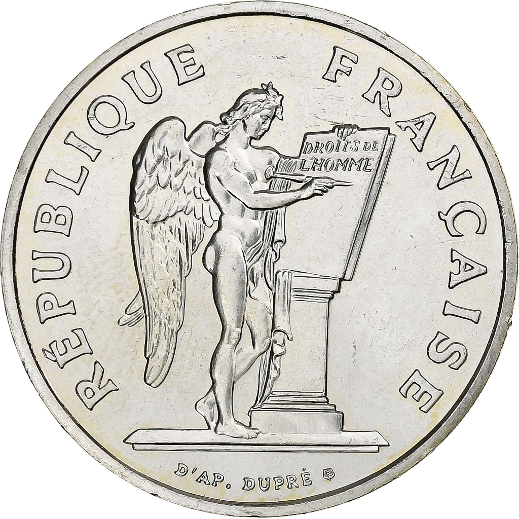 France, 100 Francs, Droits de l'Homme, 1989, MDP, Silver, 