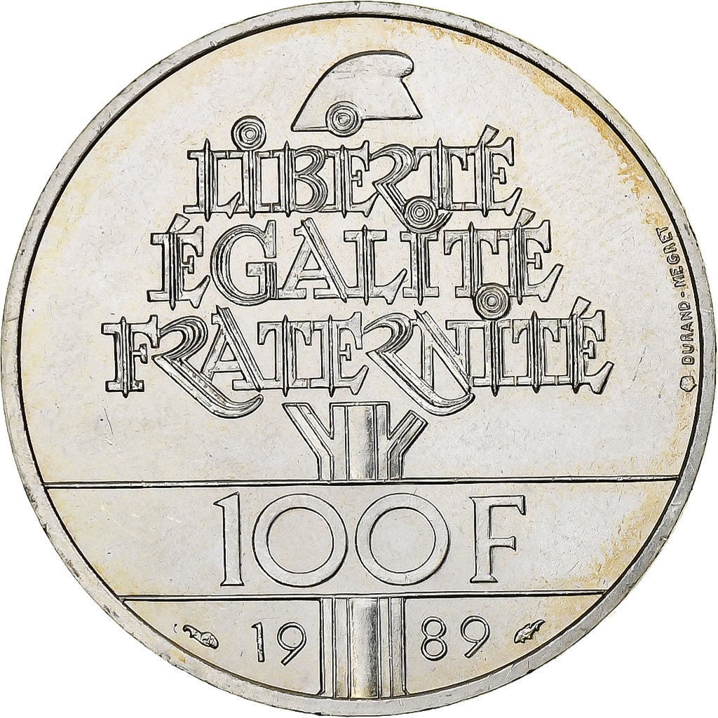 France, 100 Francs, Droits de l'Homme, 1989, MDP, Silver, 