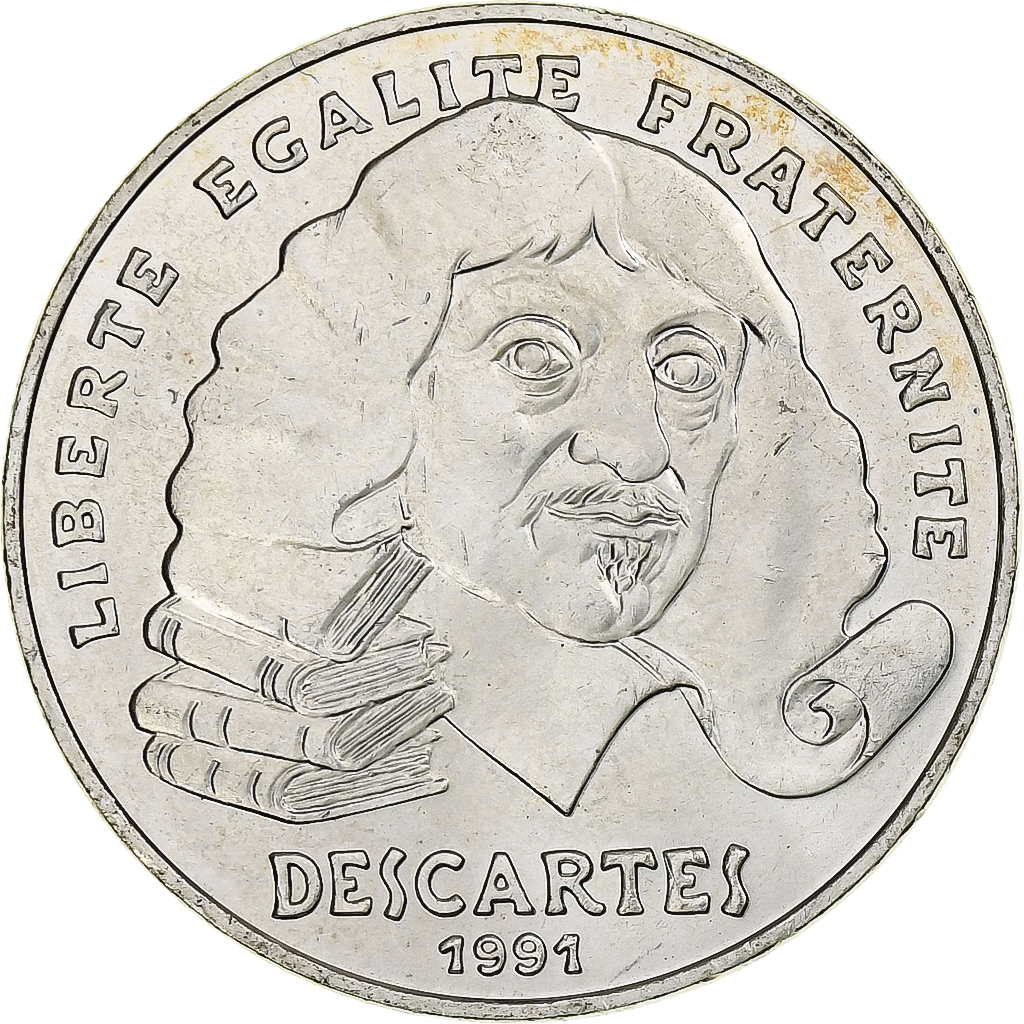 France, 100 Francs, Descartes, 1991, MDP, Silver, , Gadoury:906