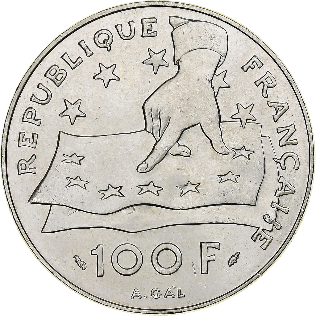France, 100 Francs, Descartes, 1991, MDP, Silver, , Gadoury:906