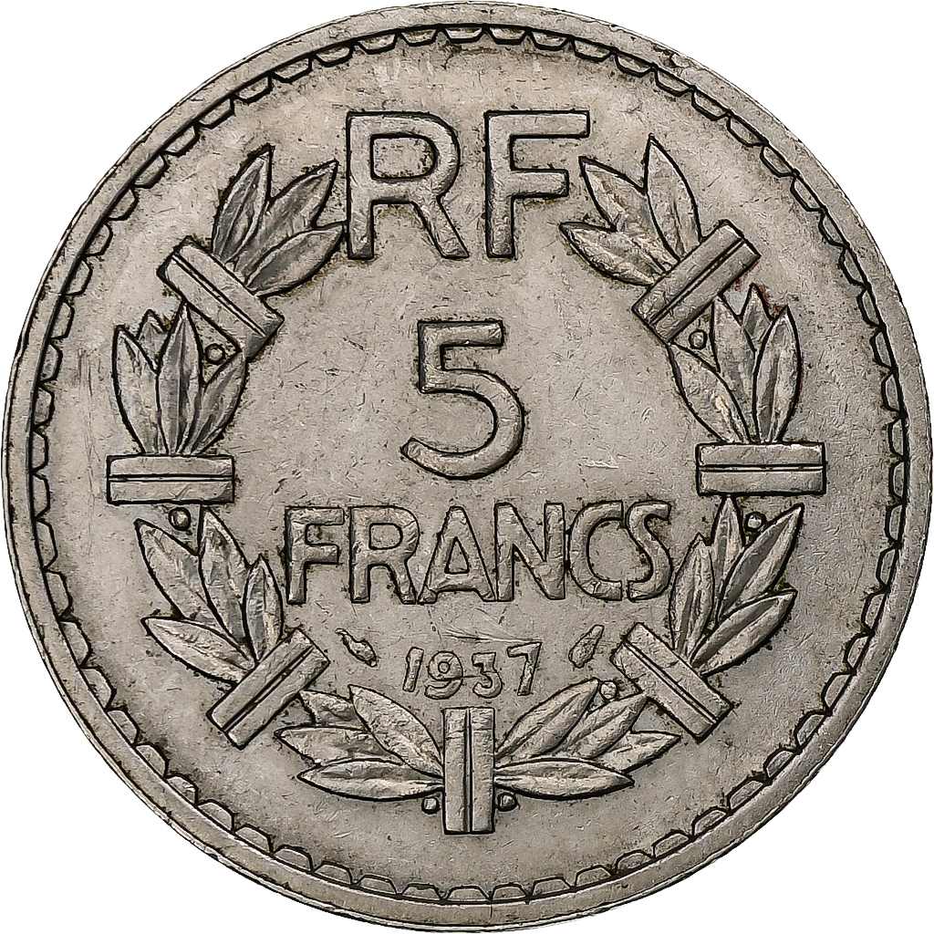 France, 5 Francs, Lavrillier, 1937, Paris, Nickel, , Gadoury:760