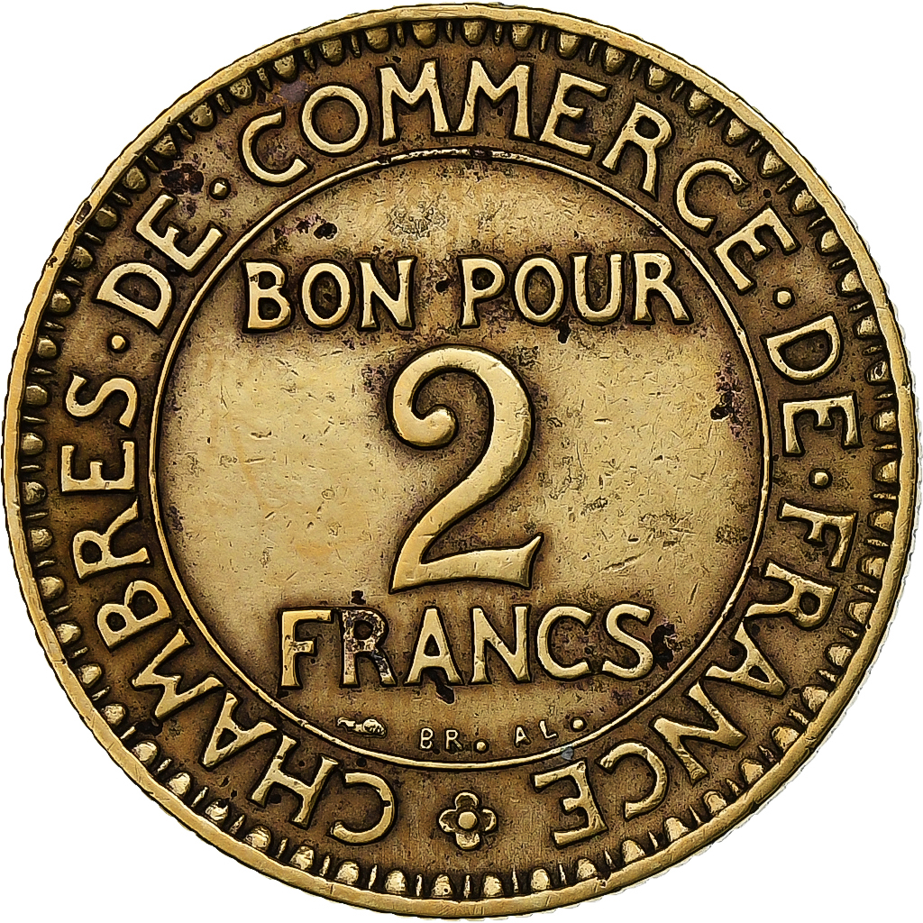 France, 2 Francs, Chambre de commerce, 1920, Paris, Cupro-Aluminium, 