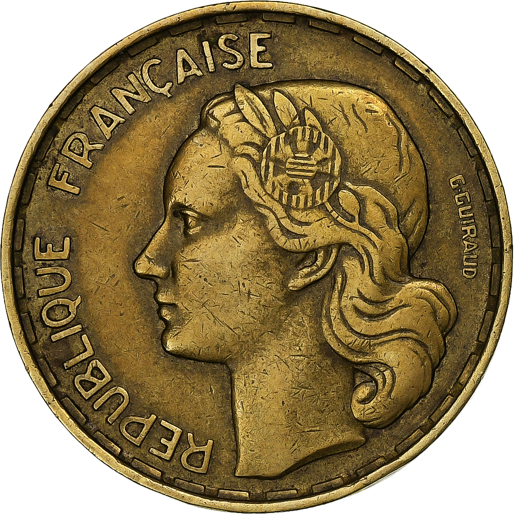 France, 50 Francs, Guiraud, 1958, Paris, Cupro-Aluminium, EF