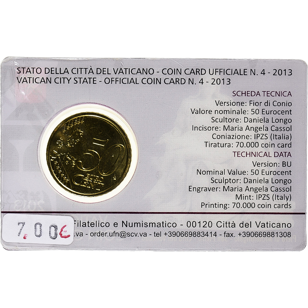 Vatikan, Benedict XVI, 50 Euro Cent, Coin card n°4, 2013, Rome, Nordic gold