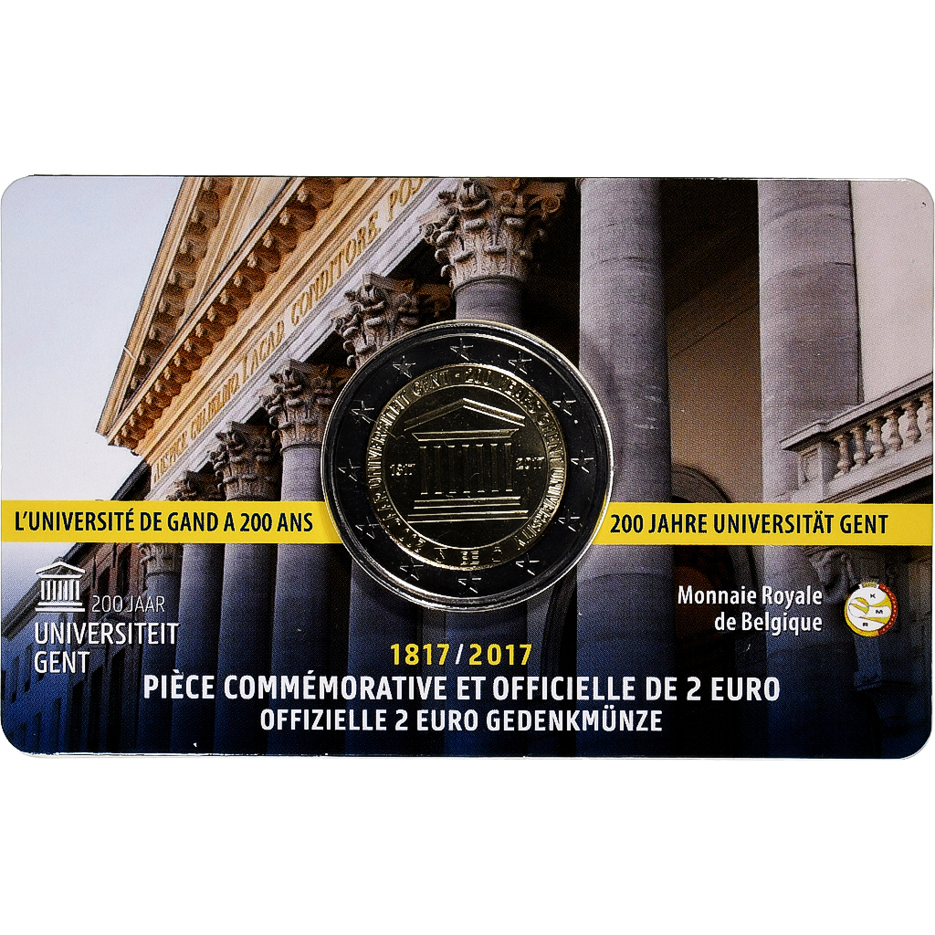 Belgium, 2 Euro, 200 ans de l'Université de Gand, Coin card, 2017, Brussels