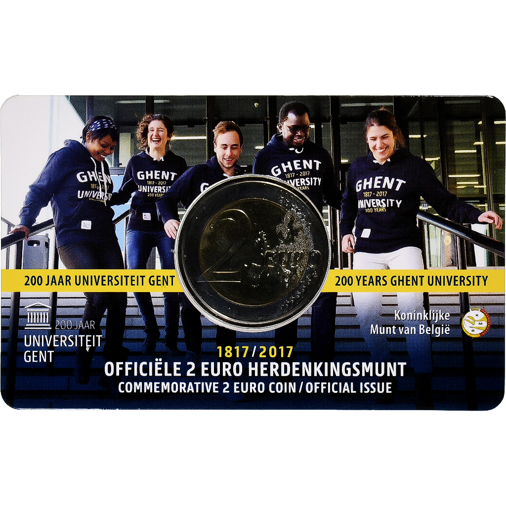 Belgium, 2 Euro, 200 ans de l'Université de Gand, Coin card, 2017, Brussels
