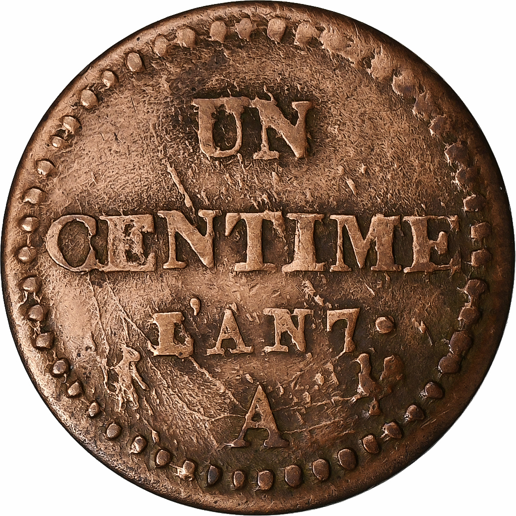 France, 1 Centime, Dupré, AN 7, Paris, Copper, , Gadoury:76
