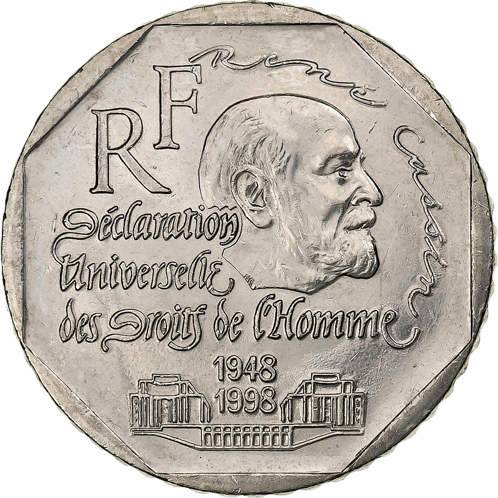 France, 2 Francs, René Cassin, 1998, MDP, Nickel, , Gadoury:551
