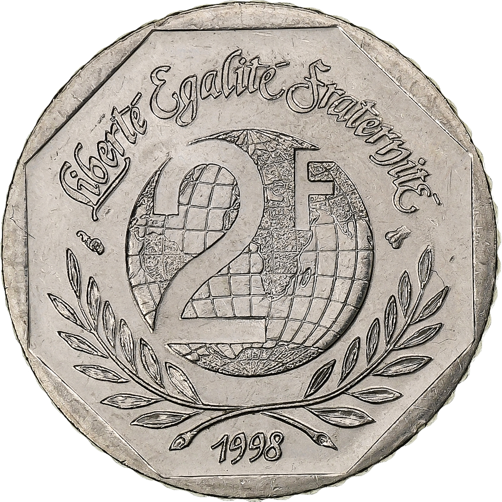 France, 2 Francs, René Cassin, 1998, MDP, Nickel, , Gadoury:551