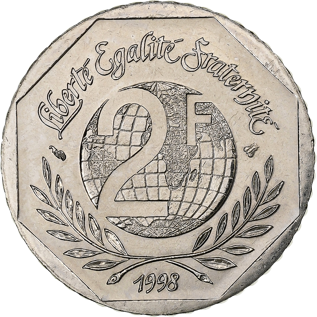 France, 2 Francs, René Cassin, 1998, MDP, BU, Nickel, , Gadoury:551