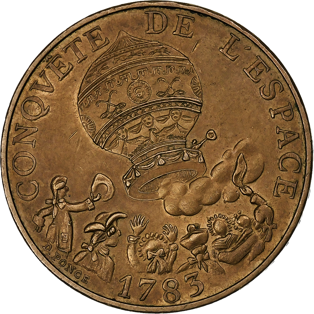 France, 10 Francs, Conquête de l'espace, 1983, MDP, Tranche A, Copper-nickel