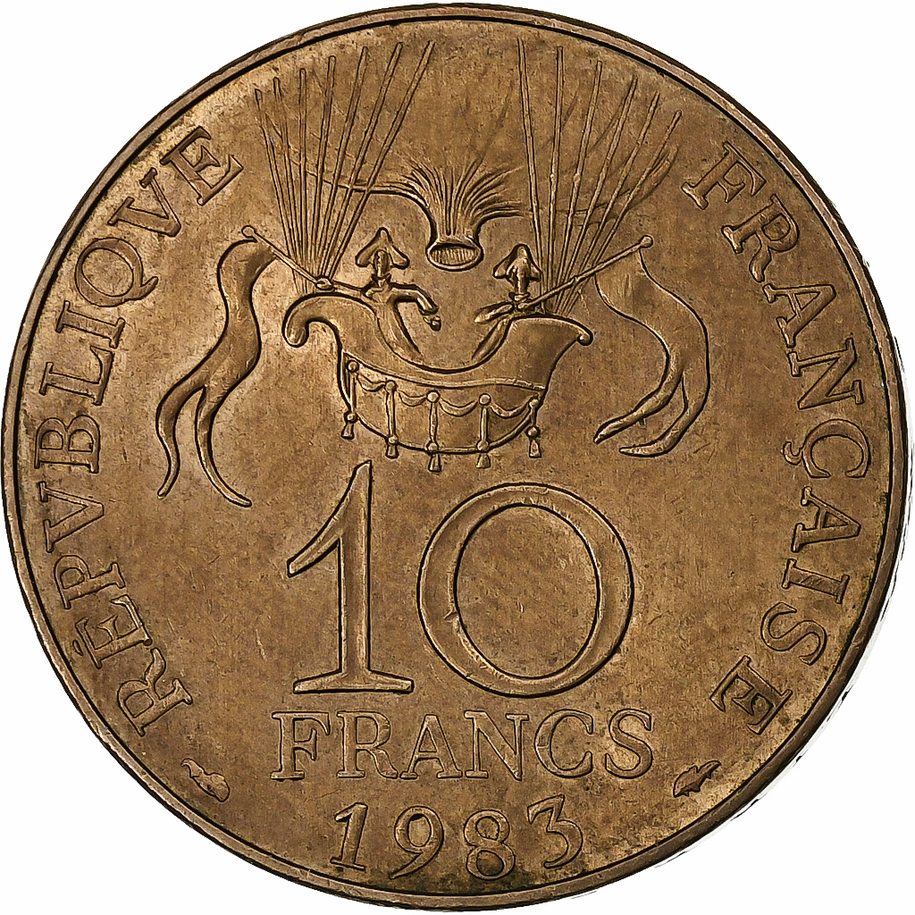 France, 10 Francs, Conquête de l'espace, 1983, MDP, Tranche A, Copper-nickel