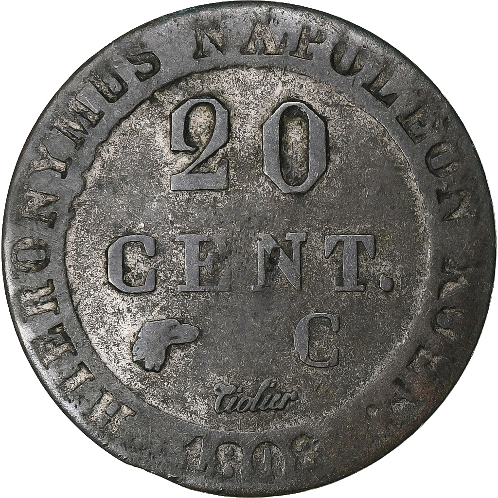 German States, WESTPHALIA, Hyeronimus Napoleon, 20 Cent, 1808, Cassel, Billon