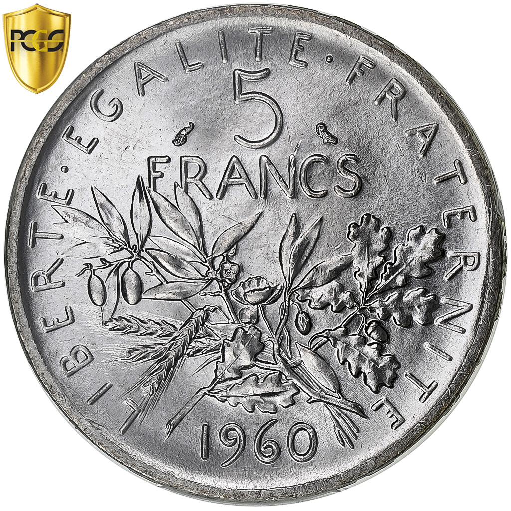 France, 5 Francs, Semeuse, 1960, Paris, Silver, PCGS, MS(65-70), Gadoury:770, Le