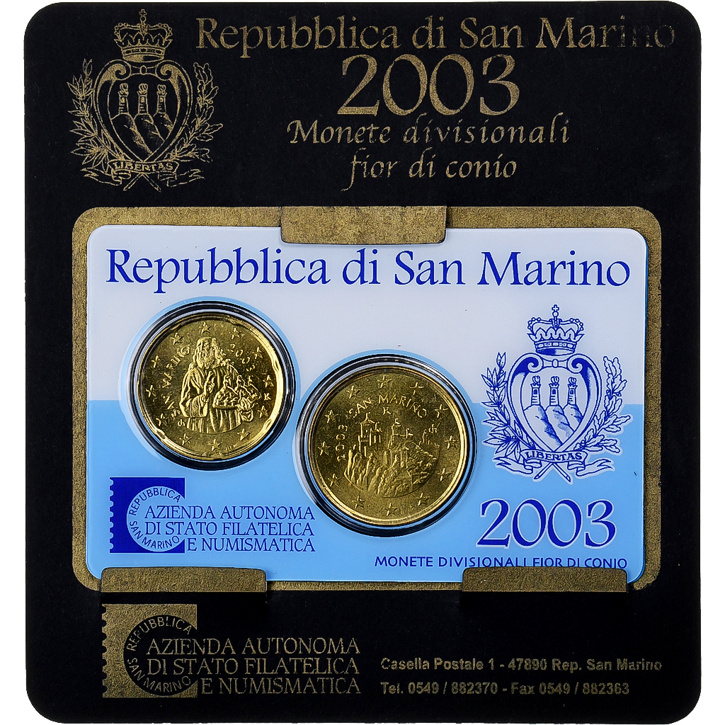 San Marino, 20c. + 50c., Coin card.FDC, 2003, Rome, Nordic gold, STGL